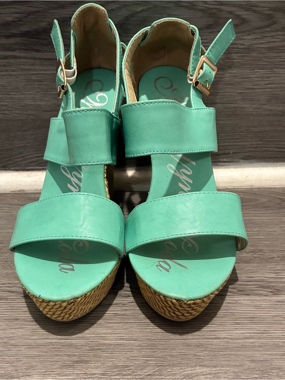 Mint Green Women’s Wedge Sandals with Buckle Strap - Picture 6 of 6